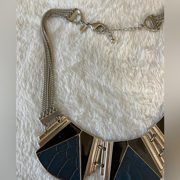Express Signed Blue Silver Tone and Black Bib‎ Necklace - Picture 3 of 7